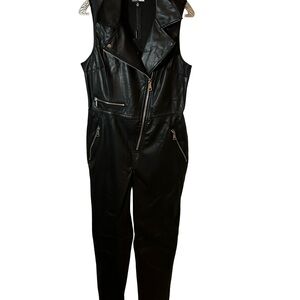 Fashion Nova Black Vegan Leather Biker Jumpsuit